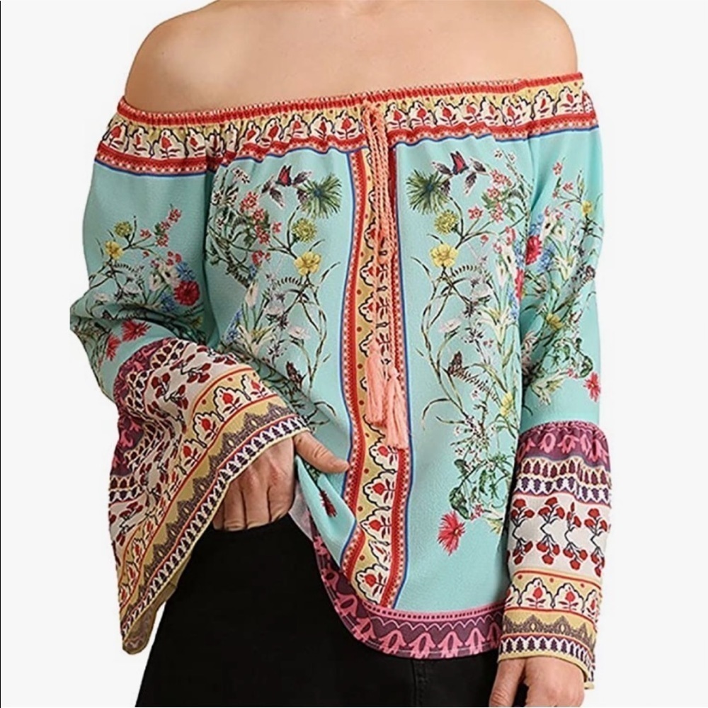Umgee Off The Shoulder Blue Top - Picture 1 of 9